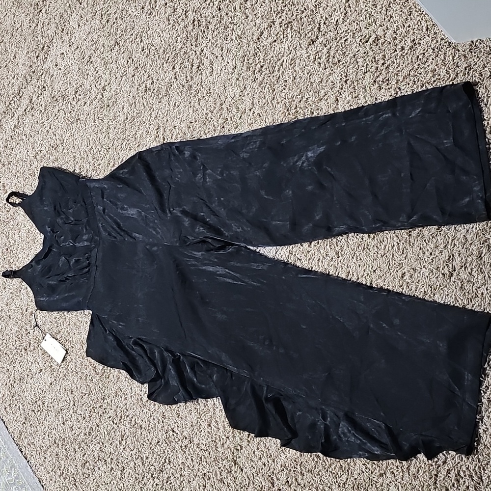 Ali & Jay Name of Love Ruffle Wrap Jumpsuit Black Large Wide Leg Flowy - Picture 7 of 13
